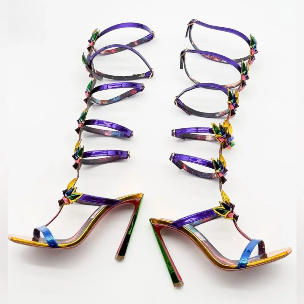 Christian Louboutin Marvel Sea Warrior Gladiator Knee High Sandal Metallic EU 39